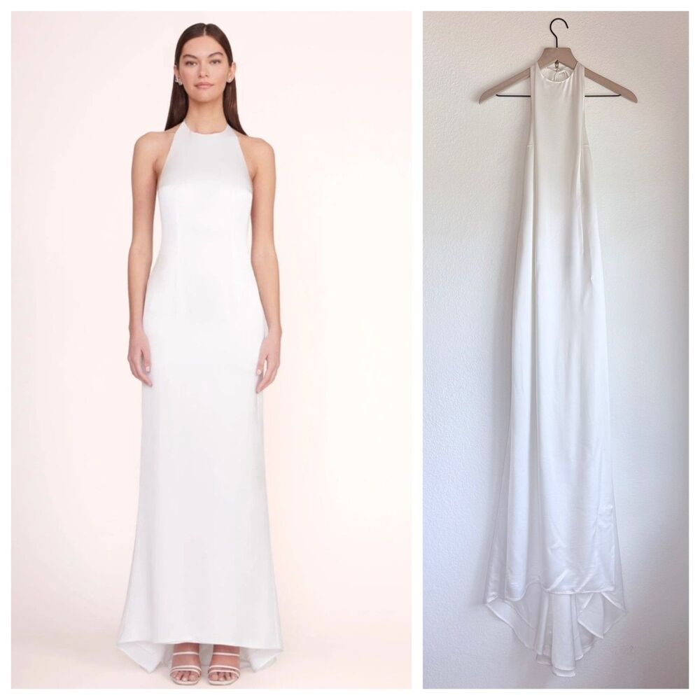 NWT STAUD Janet White Satin Backless Halter Gown Maxi Dress Size 2 Bridal